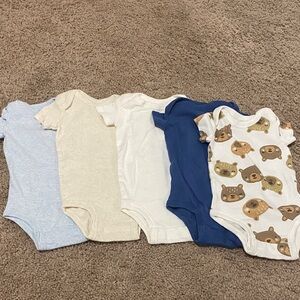 3mo Adorable Baby Bodysuit Set - Blue, Cream, White, Bear Print